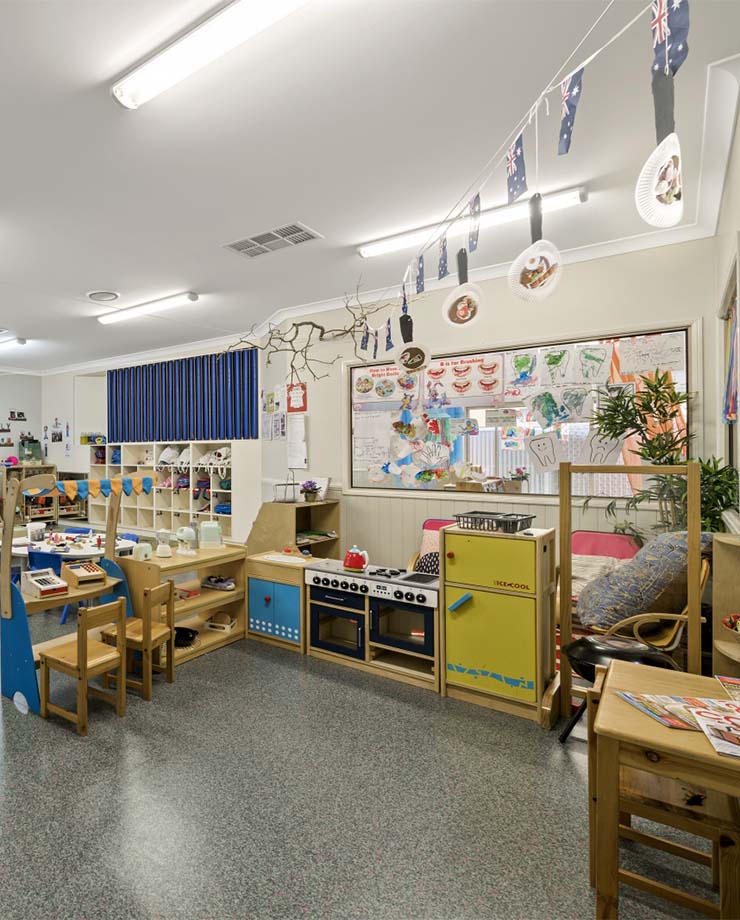 Kate's Place interior play area with kitchen themed toys